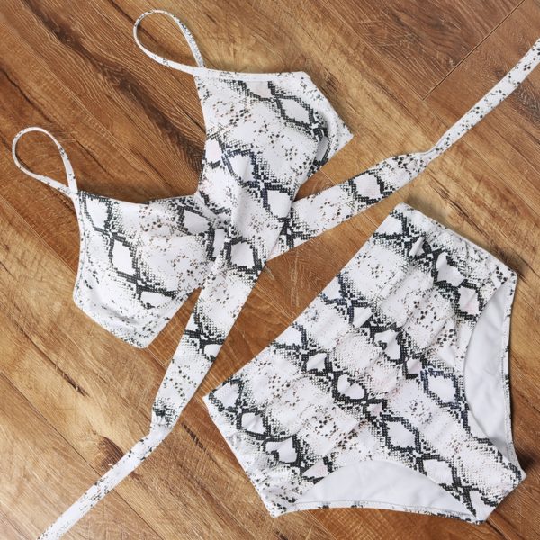 Leopard Swimsuit Women Snake Print Bikini Sexy Cross Bandage Bathing Suit High Waist Bikini Set Biquini Push Up Swimwear - Image 4