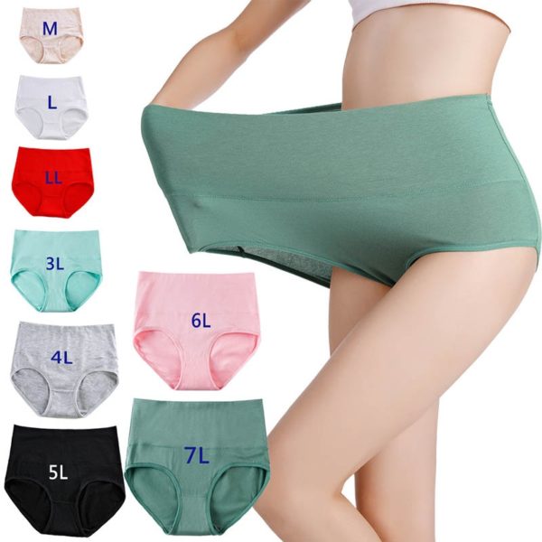 M 7XL Plus Size Panties For Women Underwear High Waist Briefs Abdomen Cotton Underpants Solid Breathable