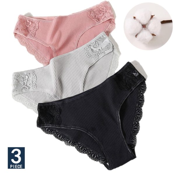 M XXL 3PCS Cotton Underwear Women s Panties Set Comfort Underpants Floral Lace Briefs For Woman 2