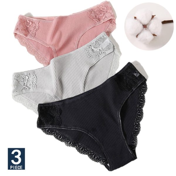M-XXL 3PCS Cotton Underwear Women's Panties Set Comfort Underpants Floral Lace Briefs For Woman Sexy Low-Rise Pantys Intimates - Image 2