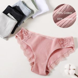 M-XXL 3PCS Cotton Underwear Women's Panties Set Comfort Underpants Floral Lace Briefs For Woman Sexy Low-Rise Pantys Intimates