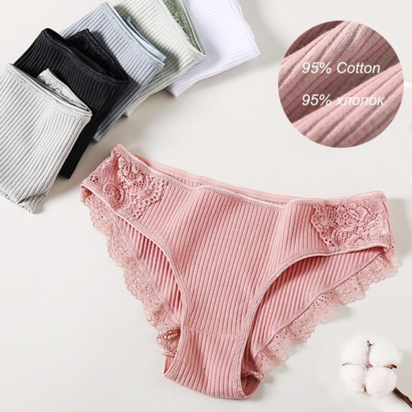 M XXL 3PCS Cotton Underwear Women s Panties Set Comfort Underpants Floral Lace Briefs For Woman 4