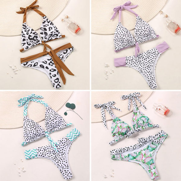 Deep V Neck Bikinis Floral Print Swimsuit Biquinis Feminino NEW Bow Swimwear Lace Up Bikini Set Bathing Suit Women - Image 2