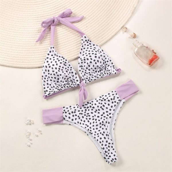 Deep V Neck Bikinis Floral Print Swimsuit Biquinis Feminino NEW Bow Swimwear Lace Up Bikini Set Bathing Suit Women