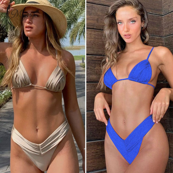 Sexy Bikinis Female Micro Folds Swimwear Women High Cut Bikini Set String Swimming Suit For Women White Swimsuit - Image 5