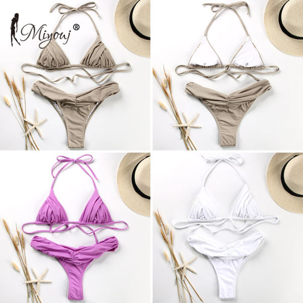 Miyouj Newest Sexy Bikinis Female Micro Folds Swimwear Women High Cut Bikini Set String Swimming Suit 4