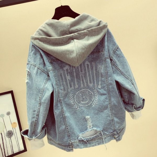 Mozuleva Jeans Coat Women Spring Autumn New Korean-style Loose-Fit Plus Size Hooded Versatile Tops Jeans Coat and Jacket Women - Image 2