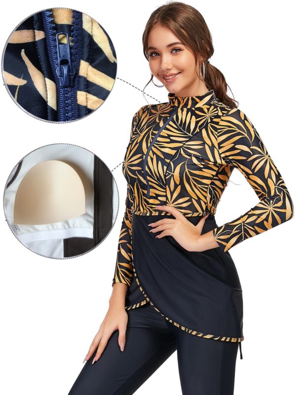 Muslim Swimwear Women Modest Patchwork Hijab Long Sleeves Sport Swimsuit 3pcs Islamic Burkinis Wear Bathing Suit - Image 2
