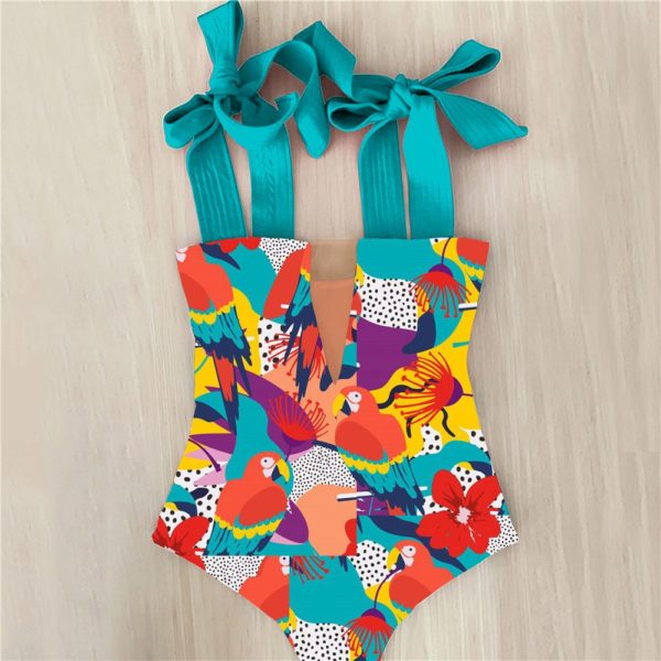 One Piece Swimsuit 2021 New Cute Swimwear Women Bow Swimwear Hollow Out Bathing Suit Back crisscross 1