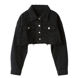 Autumn Women Denim Jacket Fashion Streetwear Casual Loose Outwear Black Short Ripped Jeans Jacket Coat Cotton
