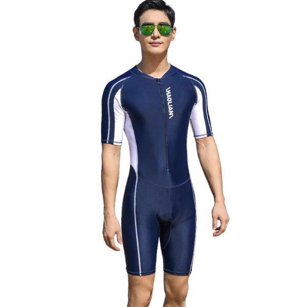 Plus Size Short Sleeve Rash Guard Men Front Zipper Wetsuit Swimming Snorkeling Surfing Swimsuit Free Diving 2