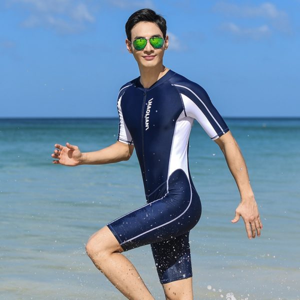 Plus Size Short Sleeve Rash Guard Men Front Zipper Wetsuit Swimming Snorkeling Surfing Swimsuit Free Diving 3