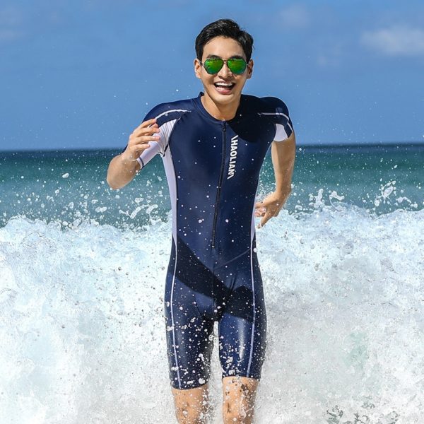 Plus Size Short Sleeve Rash Guard Men Front Zipper Wetsuit Swimming Snorkeling Surfing Swimsuit Free Diving Body Suits Swimwear - Image 5