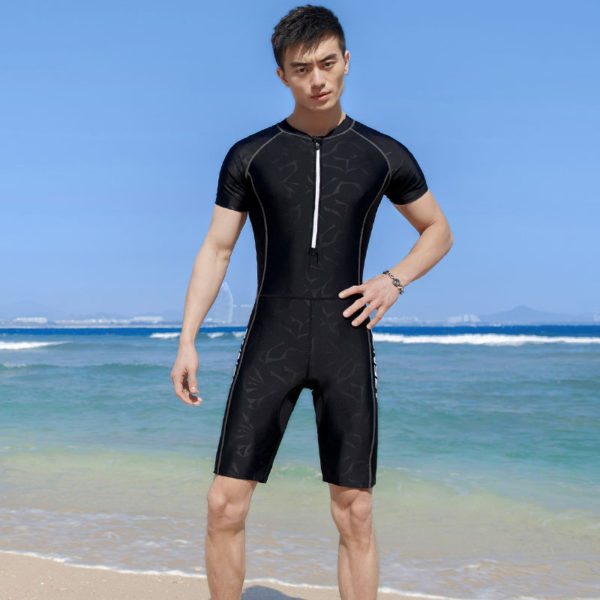 Plus Size Short Sleeve Rash Guard Men Front Zipper Wetsuit Swimming Snorkeling Surfing Swimsuit Free Diving 5