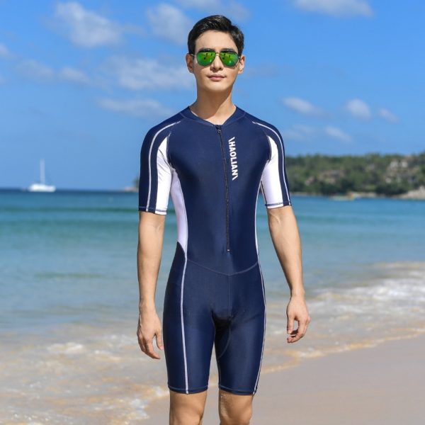 Plus Size Short Sleeve Rash Guard Men Front Zipper Wetsuit Swimming Snorkeling Surfing Swimsuit Free Diving