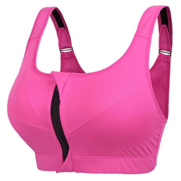 Plus Size Solid Color Women Sports Bras Gathered Without Steel Ring Running Vest Fitness Front Zipper
