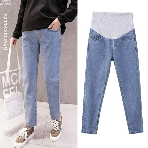 Pregnancy Abdominal Pants Boyfriend Jeans Maternity Pants For Pregnant Women Clothes High Waist Trousers Loose Denim 1