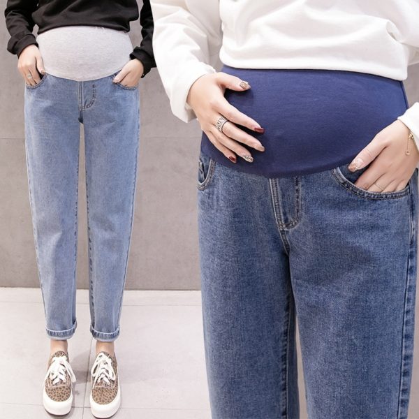Pregnancy Abdominal Pants Boyfriend Jeans Maternity Pants For Pregnant Women Clothes High Waist Trousers Loose Denim 3