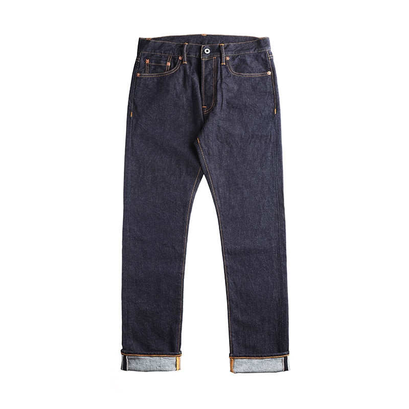12oz Washing Selvedge Jeans Mens Slim Fit Dark Blue Onewash - eWingFlyStore