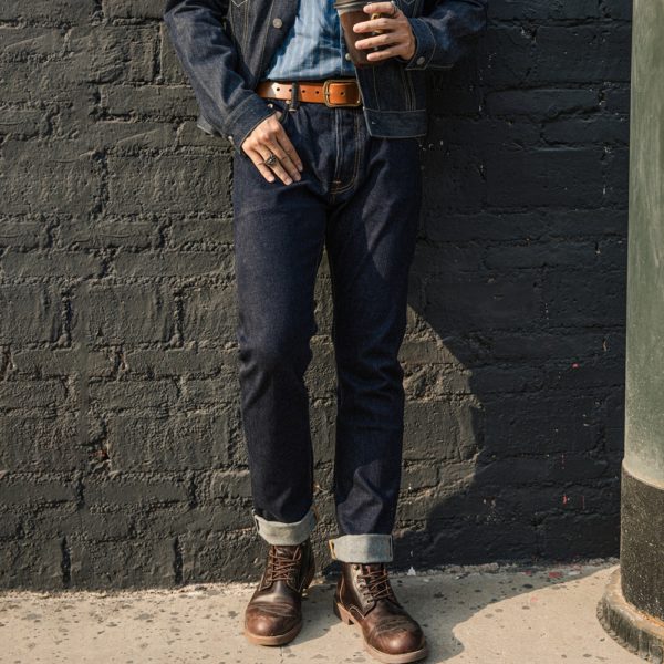 12oz Washing Selvedge Jeans Mens Slim Fit Dark Blue Onewash - Image 6