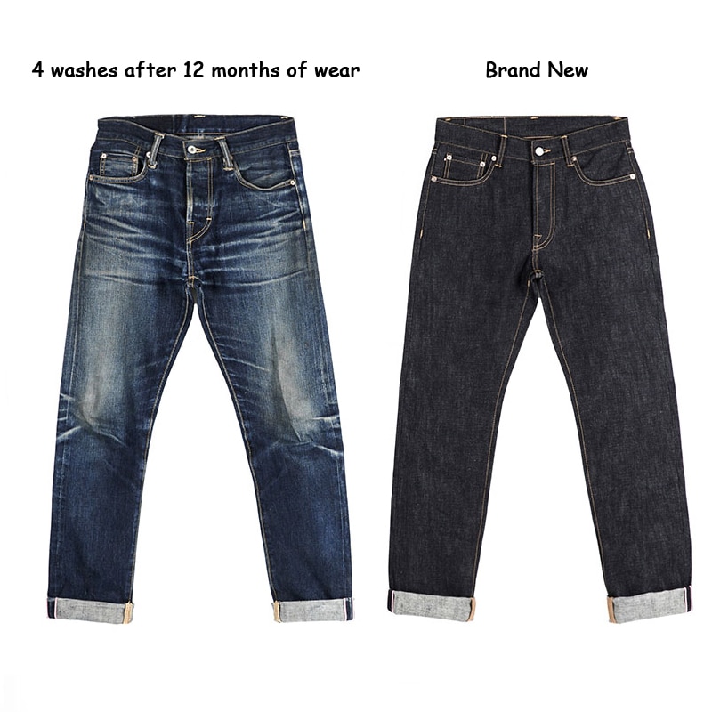Slim Fit 16 oz Jeans Selvage Denim Raw Jeans Blue Onewash - eWingFlyStore