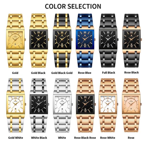 Gold Watch Men Quartz Stainless Steel Waterproof Square Wrist Watch Relogio Masculino - Image 4