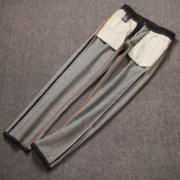 Retro Vintage Fashion Men Jeans Original Unwashed Slim Fit Redline Denim Pants High Quality Designer Pocket 2
