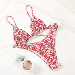 Rinabe Floral Print Bikini  Biquini String Swimsuit High Cut Bikini Set Bathing Suit Women Swimwear High Waist Bikinis Beach