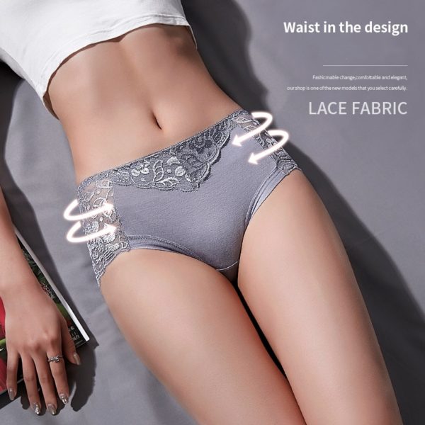 Women's Cotton Underwear Panties Sexy Lace Mid-Waist Hollow Female Briefs Hip Lift Underpants For Lady Plus Size Lingerie - Image 2