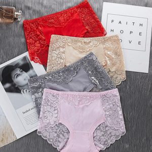 Women's Cotton Underwear Panties Sexy Lace Mid-Waist Hollow Female Briefs Hip Lift Underpants For Lady Plus Size Lingerie