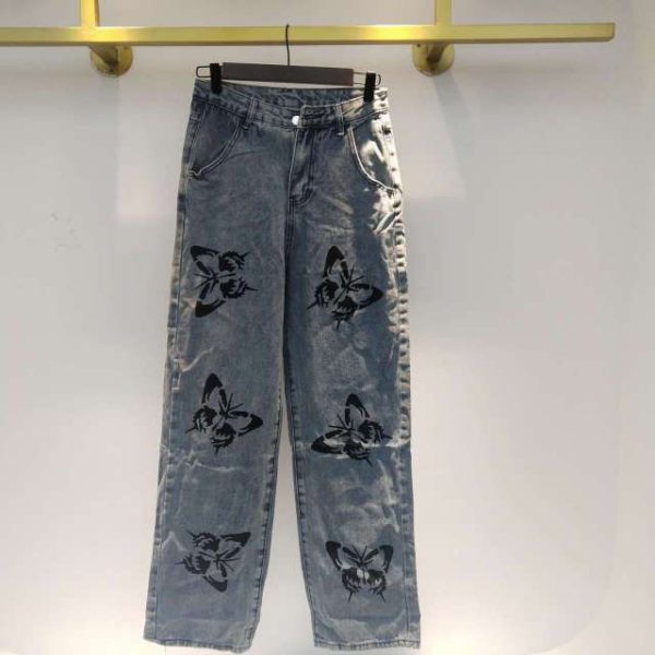 Summer Vintage Jeans Woman Long Trousers Cowboy Female Loose Streetwear Butterfly Print Pants ZA4110 - Image 4