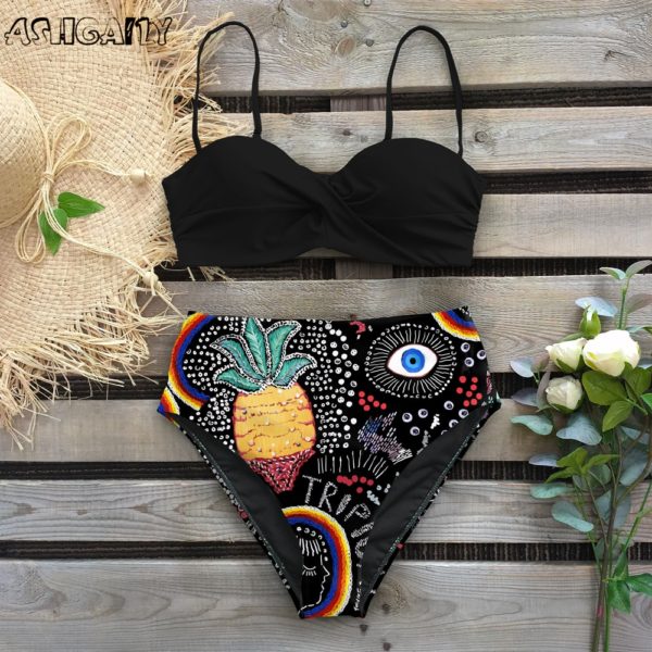 Sexy 2021 Bikini Swimsuit Women Swimwear Push Up Bikinis Set Leaf Print Female High Waist Swimming