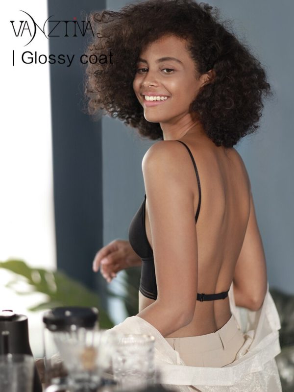 Sexy Backless Bra Lace Deep U Low Back Bralette Thin Cup Brassiere Halter Soft Seamless Elastic Underwear Tank Tops Encaje Mujer