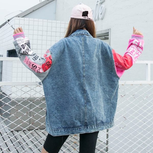 Spring Autumn Fashion Sequins Cartoon Leopard Denim Jackets Loose Lady Streetwear Coats - Image 2
