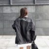 Spring Autumn Women Jeans Jackets Letter Collage Black Denim Women's Cowboy Coats Large Size Outwear Ladies Denim Jacket