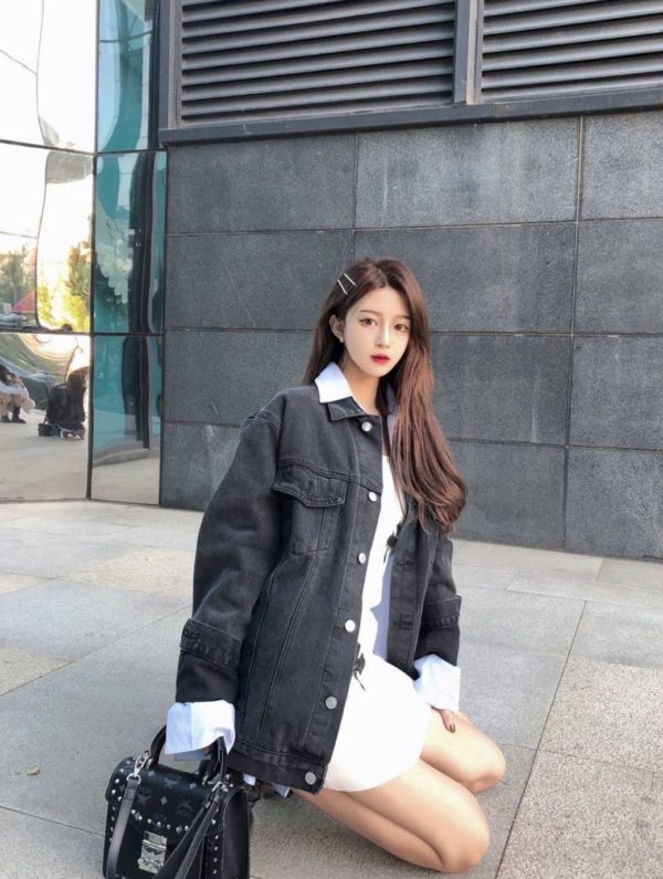 Spring Autumn Women Jeans Jackets Letter Collage Black Denim Women's Cowboy Coats Large Size Outwear Ladies Denim Jacket - Image 3