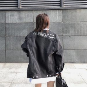Spring Autumn Women Jeans Jackets Letter Collage Black Denim Women's Cowboy Coats Large Size Outwear Ladies Denim Jacket