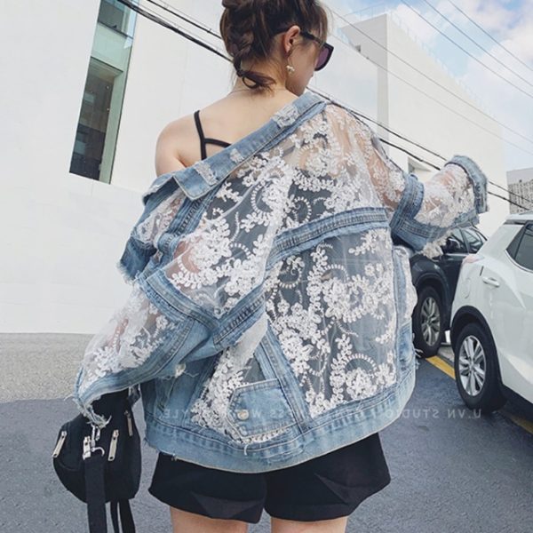 Streetwear Lace Patchwork Jean Hole Denim Jacket Coat Women Oversized Long Sleeve Perspective Flower Embroidery Loose 2.jpg 640x640 2