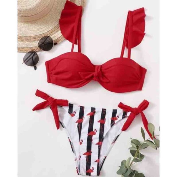 Striped Lace Ruffle Push Up Women Bandeau Swimsuit Female Swimwear Bra Cup Bikini set High Cut 4.jpg 640x640 4