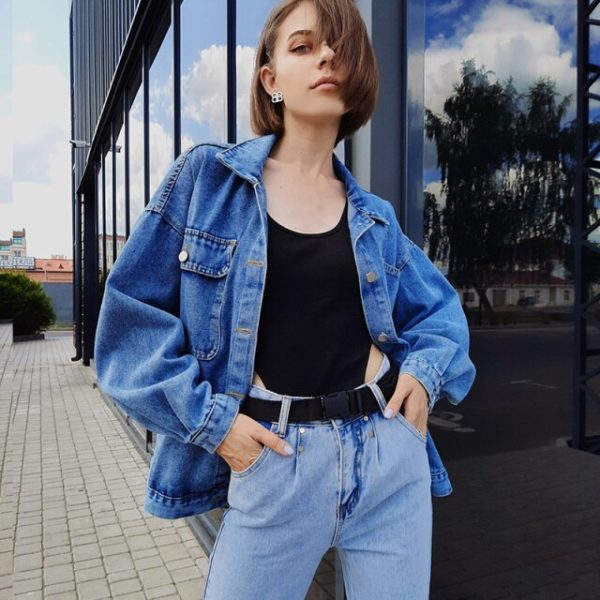 Syiwidii Blue Jean Denim Jacket Women Oversized Coat Fall 2021 Winter Casual Designer Big Pocket