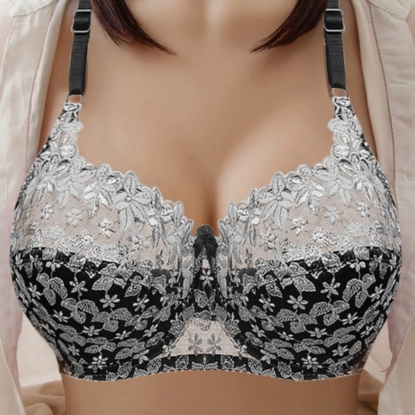 Ultra Thin Lace Embroidery Bras Bralette Plus Size Sexy Women Transparent Brassiere Wire Free Underwear Adjustable 2