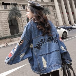Harajuku Jeans Jacket Woman Fashion Wild Street Style Chic Letter Embroidery Women's Denim Jacket Oversize Coat