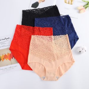 V-neck High Waist Underwear Women Cotton Lace Panties Hot Temptation Girls Belly Briefs