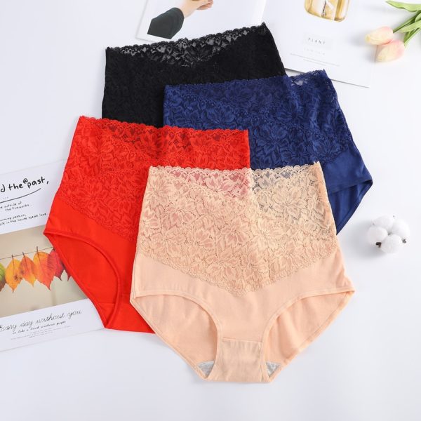 V neck High Waist Underwear Women Cotton Lace Panties Hot Temptation Girls Belly Briefs 1