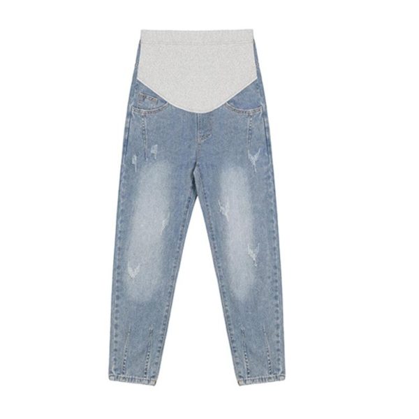 Vintgae Washed Denim Maternity Jeans for Pregnant Women Elastic Waist Belly Loose Pants Pregnancy Gravidas Clothing - Image 3