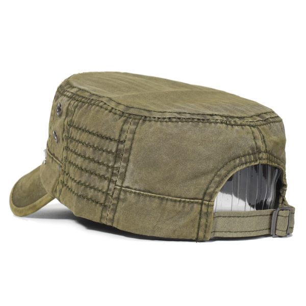 Washed Cotton Military Caps Men Cadet Army Cap Unique Design Vintage Flat Top Hat - Image 2