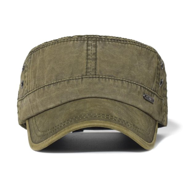 Washed Cotton Military Caps Men Cadet Army Cap Unique Design Vintage Flat Top Hat - Image 3