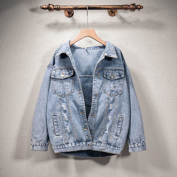 Women Denim Jacket Fashion Streetwear Letter Stylish 2021 Chic Printed Ripped Holes Jean Patchwork BF Style 2