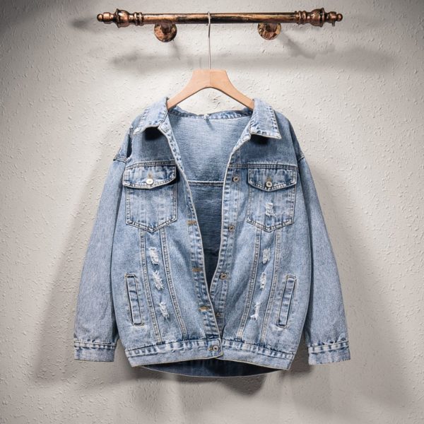 Women Denim Jacket Fashion Streetwear Letter Stylish Chic Printed Ripped Holes Jean Patchwork BF Style Jeans Female Coat - Image 3