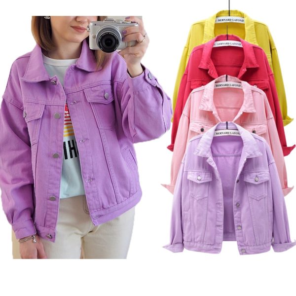 Women Jackets Spring outwear denim coat Solid turn down collar cotton jacket for female plus size S-3XL